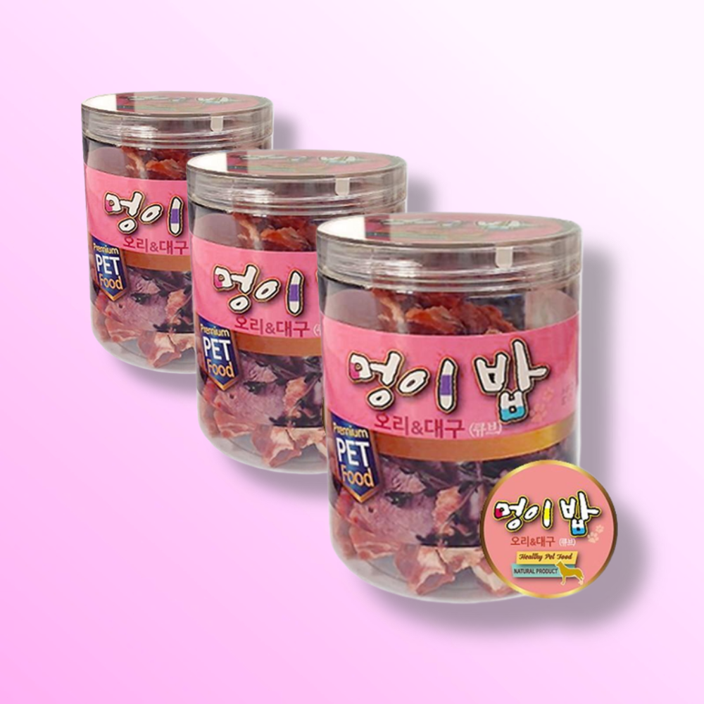 멍이밥 오리+대구 (큐브) 200g X 3개 애견간식 수제간식 펫간식