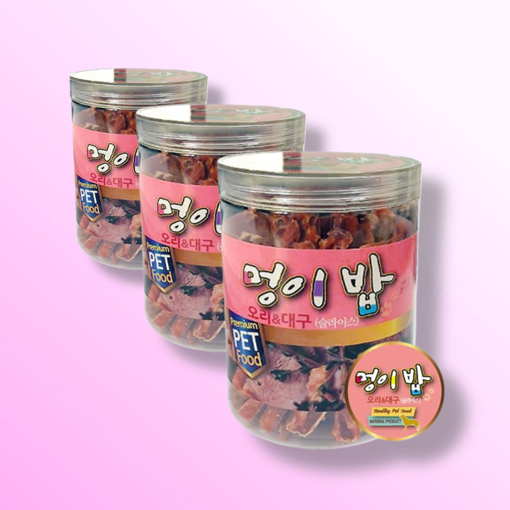 멍이밥 오리+대구(슬라이스) 200g X 3개 애견간식 수제간식 펫간식